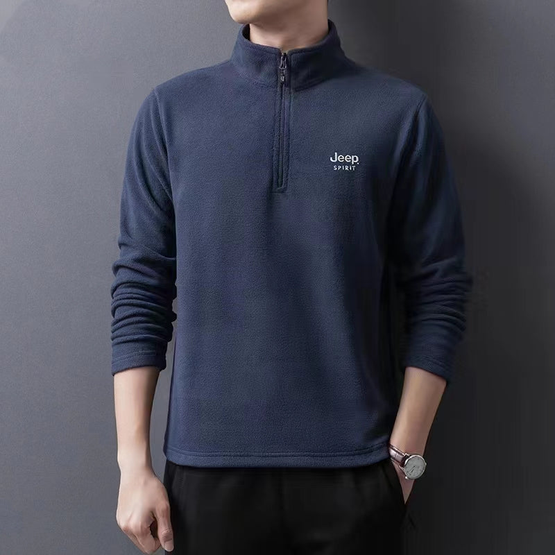 Men's casual fleece jacket with zipper for warmth, new pure cotton for comfort