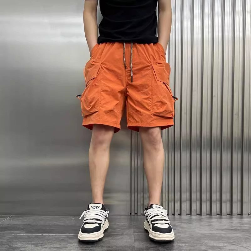 American shorts, men's summer casual pants, 5/4, pure cotton casual pants, solid color, thin half cut 5/8 straight leg pants