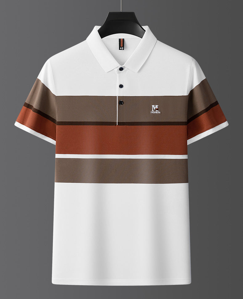 Summer high-end ice silk polo shirt short sleeved men's high-end casual slim fit seamless lapel t-shirt men's top thin