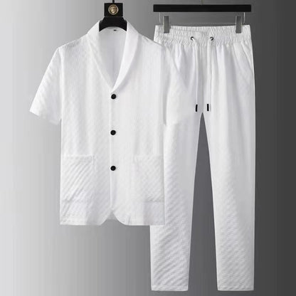 Men's Summer Short sleeved Set Shirt Polo Pure Cotton Comfortable Sweat-absorbing New Summer
