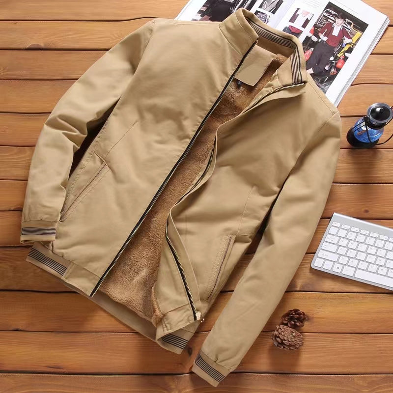 Men's windproof jacket with thickened fleece for warmth