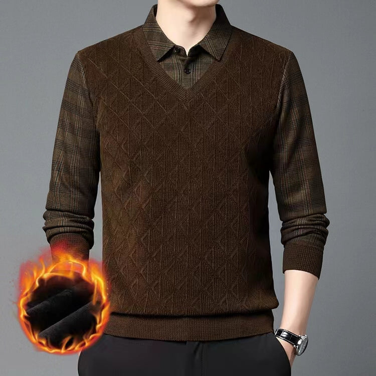 Men's fake two-piece polo shirt with plush windproof and warm new style
