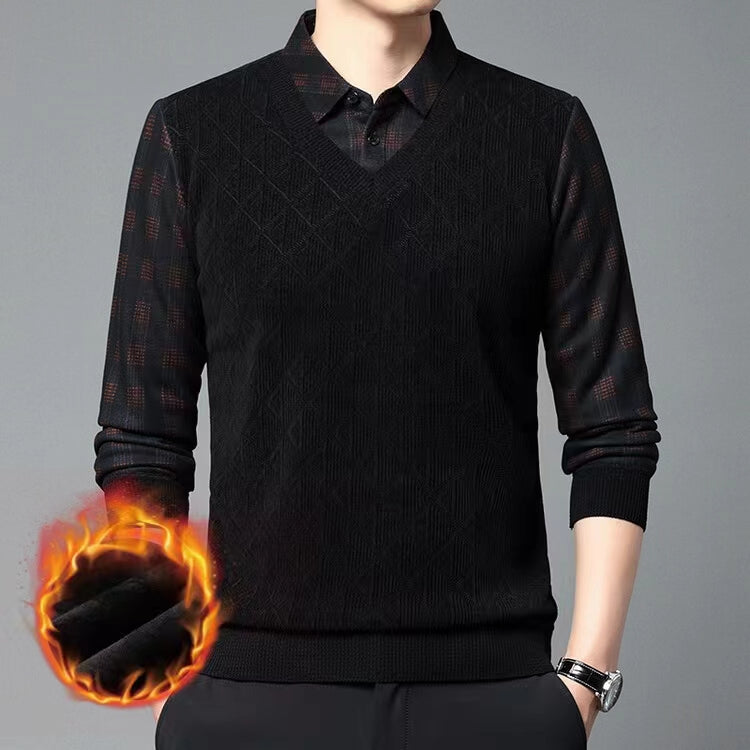 Men's fake two-piece polo shirt with plush windproof and warm new style