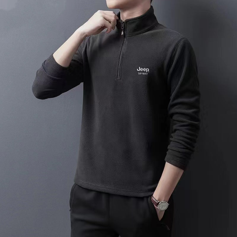 Men's casual fleece jacket with zipper for warmth, new pure cotton for comfort