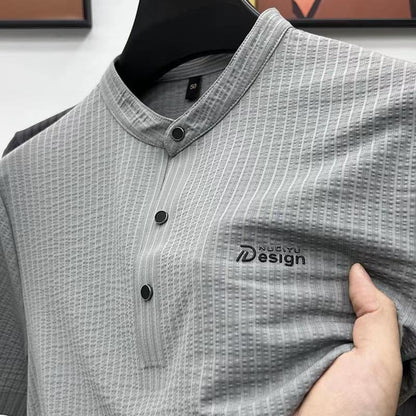 Selected high-end small stand-up collar short-sleeved T-shirt men's summer thin section anti-wrinkle non-ironing half-sleeved cool feeling ice silk solid color top