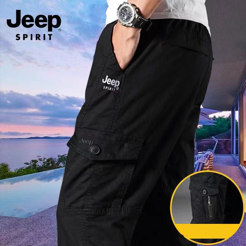 JEEP Jeep casual pants men's spring pure cotton large size loose overalls sports straight outdoor multi-pocket trousers