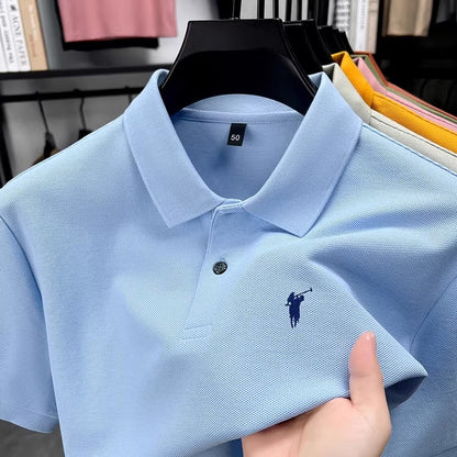 Men's summer new stock thin short sleeved fitting daily casual fashion business men's polo shirt