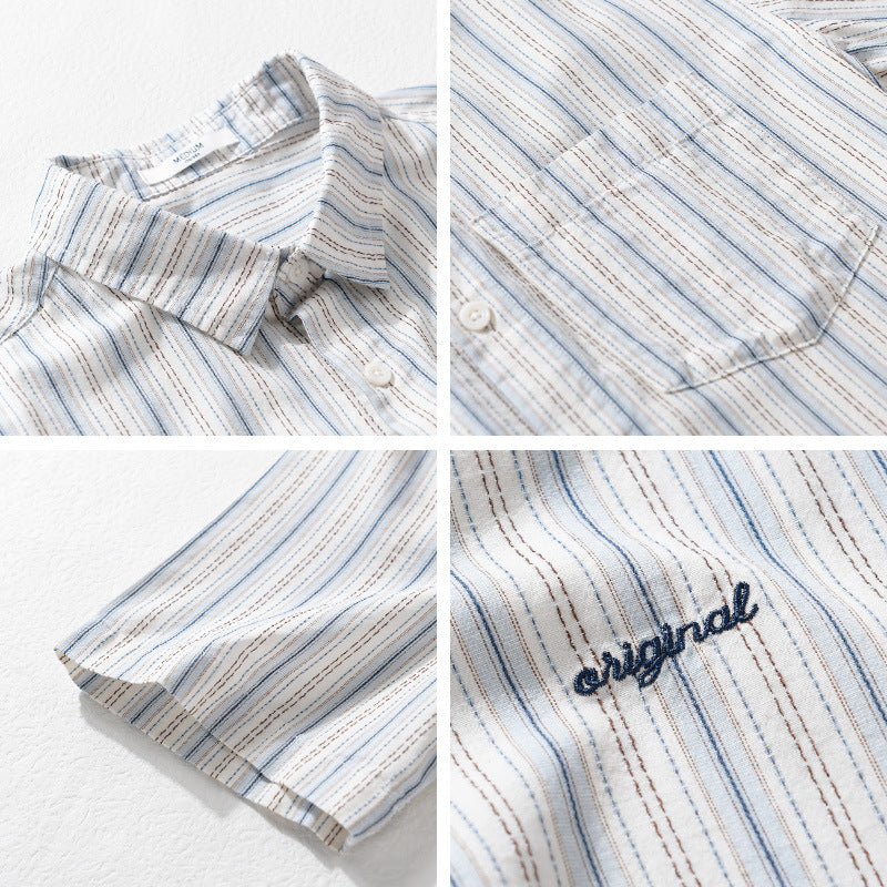 Summer new short-sleeved shirt male ins trend port taste Harajuku bf students handsome loose cargo shir