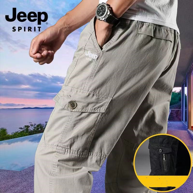 JEEP Jeep casual pants men's spring pure cotton large size loose overalls sports straight outdoor multi-pocket trousers