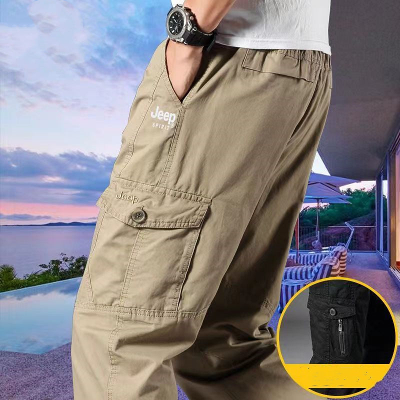 JEEP Jeep casual pants men's spring pure cotton large size loose overalls sports straight outdoor multi-pocket trousers