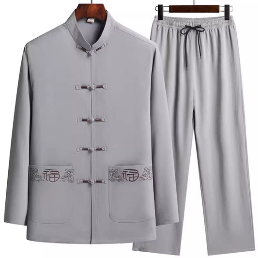 ang suit summer clothes men's clothing dad's clothing men's short-sleeved fish scale pattern middle-aged ice silk loose suit for men