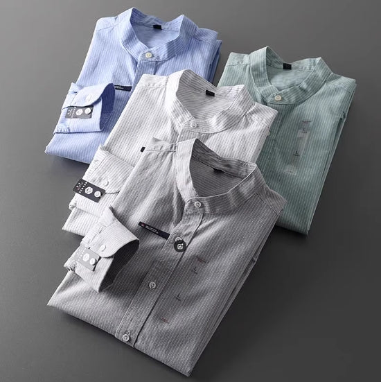Men's Military Style New Men's Long Sleeve Slim Shirt Men's Long Sleeve Cotton Men's Shirt with Epaulets Double Pockets