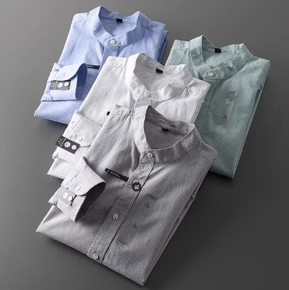 Men's Military Style New Men's Long Sleeve Slim Shirt Men's Long Sleeve Cotton Men's Shirt with Epaulets Double Pockets