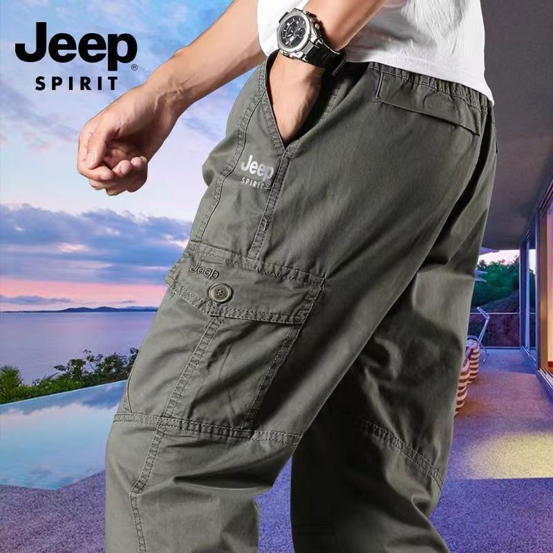 JEEP Jeep casual pants men's spring pure cotton large size loose overalls sports straight outdoor multi-pocket trousers