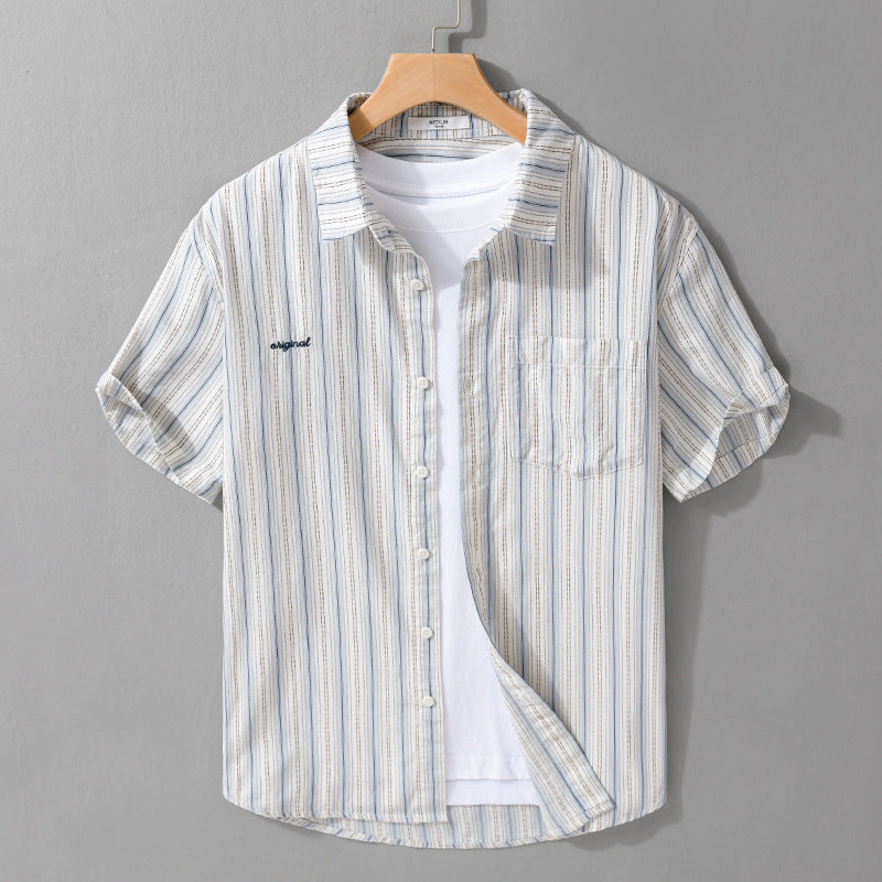 Summer new short-sleeved shirt male ins trend port taste Harajuku bf students handsome loose cargo shir