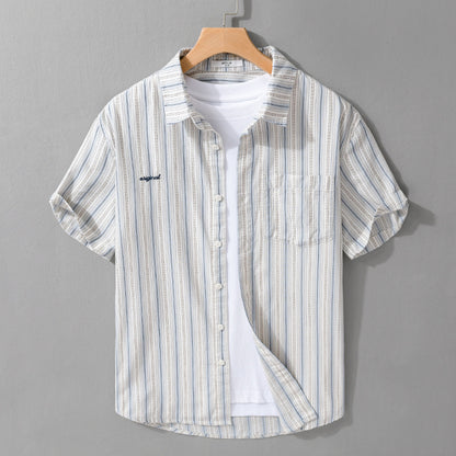 Summer new short-sleeved shirt male ins trend port taste Harajuku bf students handsome loose cargo shir